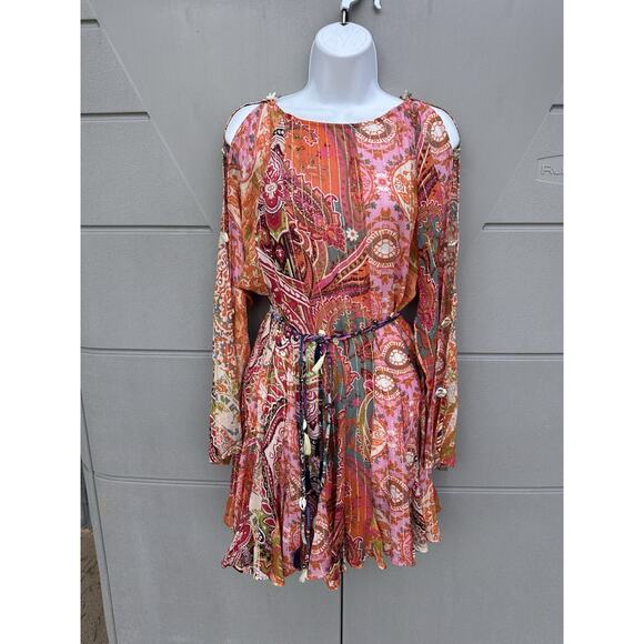 ZARA PRINTED SHORT DRESS MULTICOLORED BOHEMIAN TRAVEL RESORT FESTIVAL SZ S - Picture 2 of 16